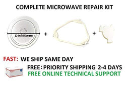 FREE Priority NEW Kitchenaid Microwave Complete repair KIT Turntable Glass Plate + Tray Support + Coupler UNI88201 fits Whirlpool Kitchenaid PS373741 12" inches diameter