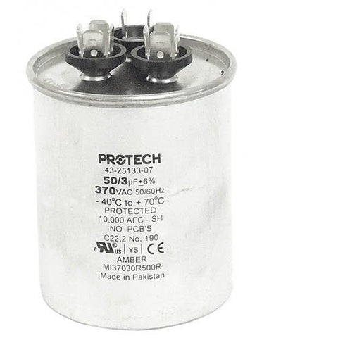 43-25133-07 -Rheem OEM Round Replacement Dual Run Capacitor 50 + 3 UF/MFD 370 Volt