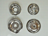 Factory Whirlpool Chrome Drip Pan Bowl Set Part # W10278125 Two 6", Two 8" Bowls